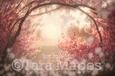 Painterly Pink Flowers Digital Backdrop -  Dreamy Cherry Tree Digital Background JPG