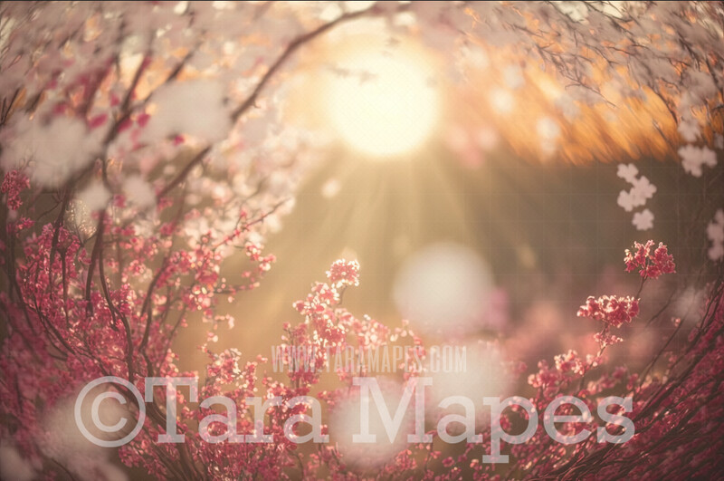 Painterly Pink Flowers Digital Backdrop -  Dreamy Cherry Tree Digital Background JPG