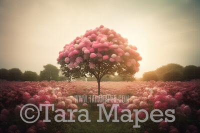 Pink Flower Tree Digital Backdrop -  Pink Snowball Tree - Flower Ball Tree Digital Background JPG
