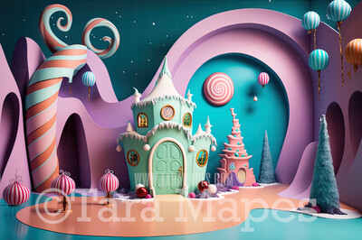 Whimsical World Digital Backdrop - Whimsical Ville - Christmas Digital Background JPG
