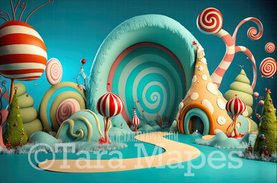 Whimsical World Digital Backdrop - Whimsical Ville - Christmas Digital Background JPG