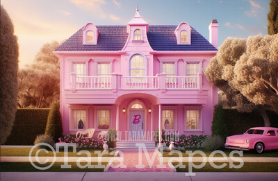 Pink Doll House Digital Backdrop - Dream House Doll Mansion Digital Backdrop - Pink Dollhouse Digital Background