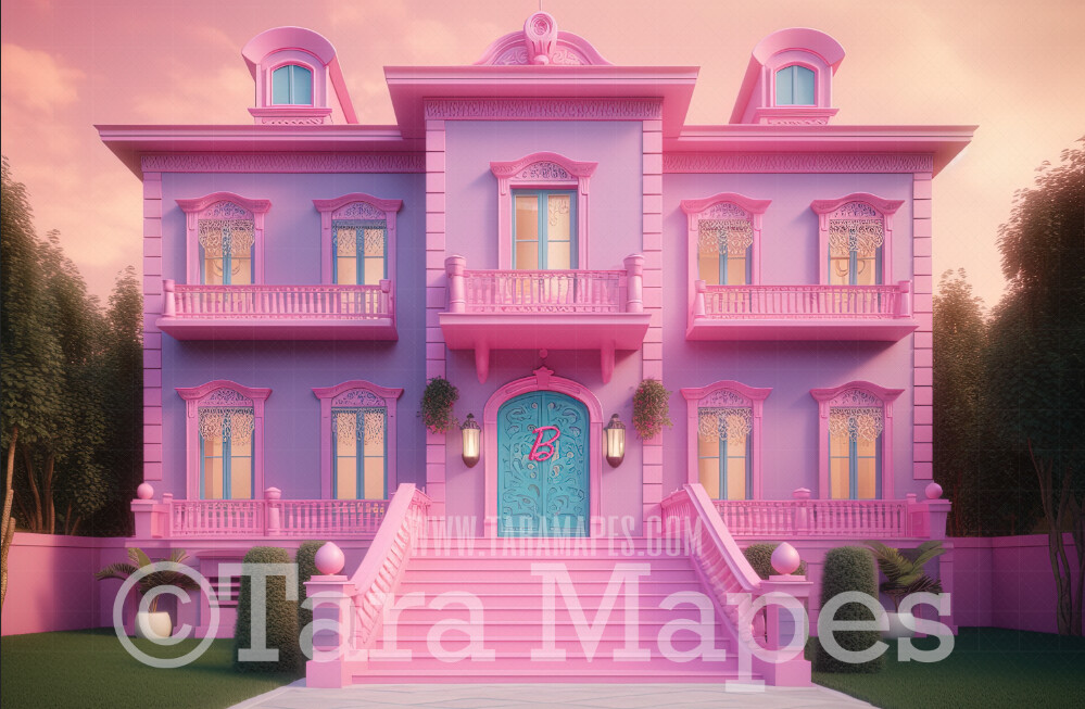 Pink Doll House Digital Backdrop - Dream House Doll Mansion Digital Backdrop - Pink Dollhouse Digital Background