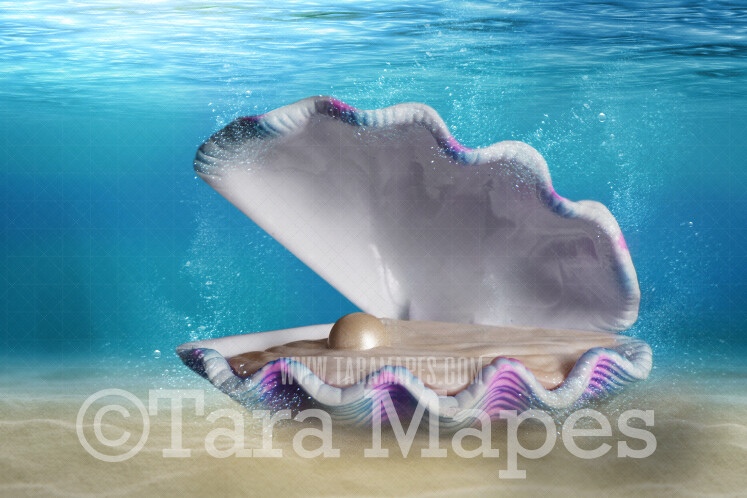 Mermaid Clam - Mermaid Underwater Scene - Ocean Floor-  Digital Background Backdrop