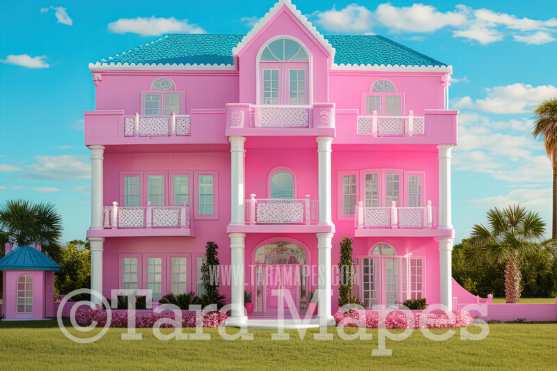 Pink Doll House Digital Backdrop - Dream House Doll Mansion Digital Backdrop - Pink Dollhouse Digital Background