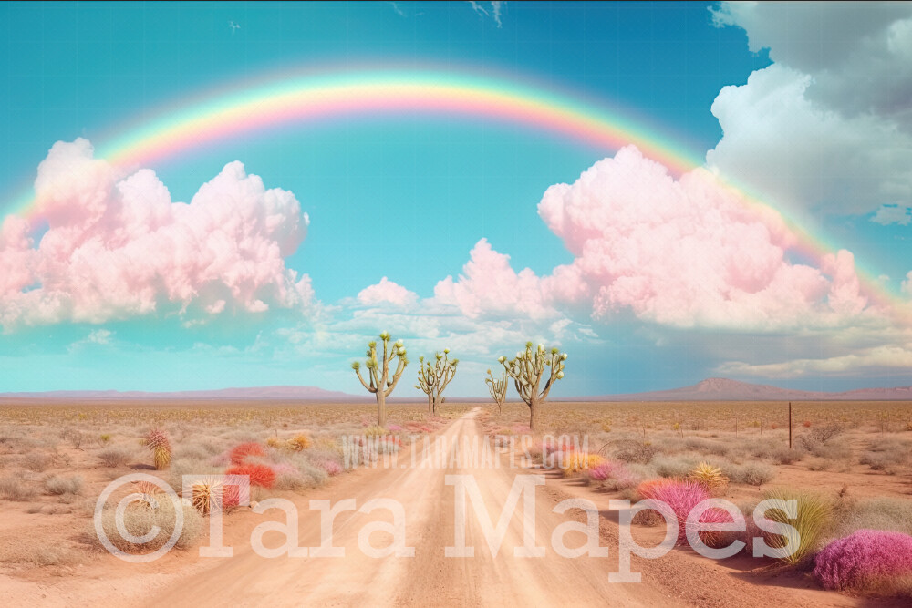 Desert Road Rainbow Digital Backdrop - Desert Road with Rainbow - Desert Digital Background