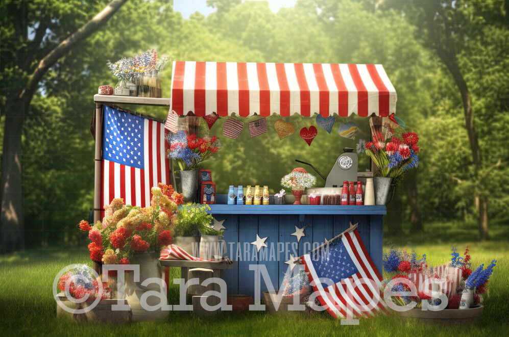Fourth of July Cart - Patriotic Stand Digital  JPG file