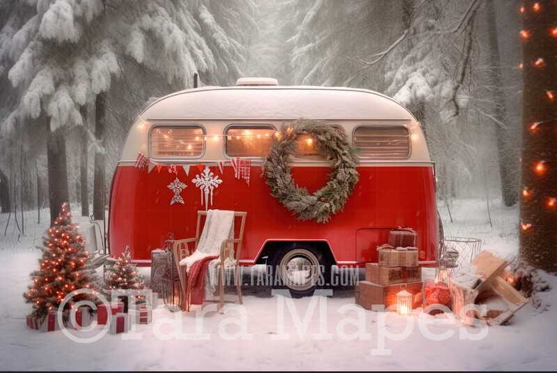 Christmas Camper Digital Backdrop - Christmas  Digital Background JPG