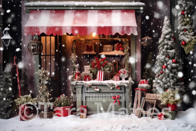 Christmas Cart Digital Backdrop - Christmas Digital Background JPG