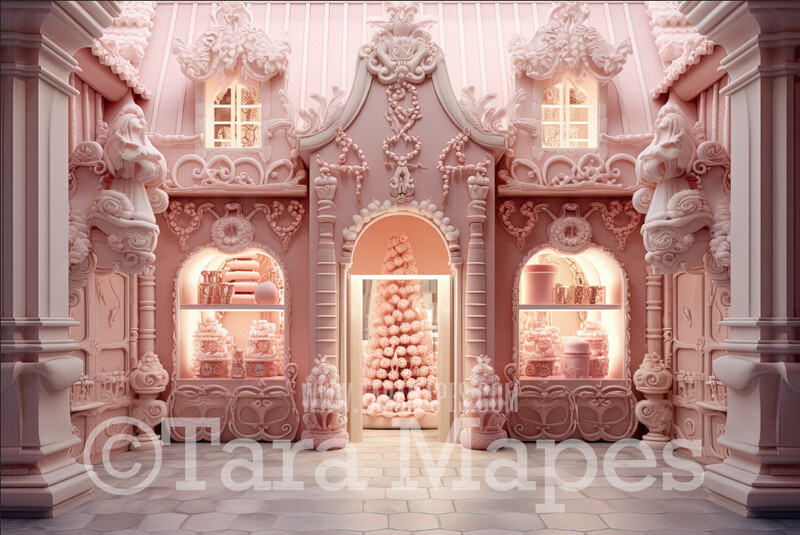 Pink Candy Shop Digital Backdrop - Sweet Shop Christmas Digital Background