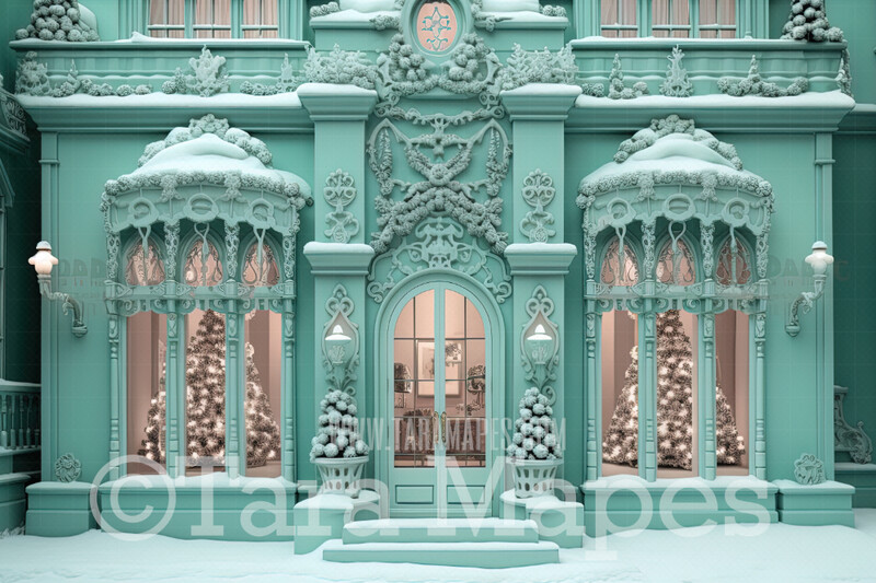 Teal Candy House Digital Backdrop - Sweet House Christmas Digital Background
