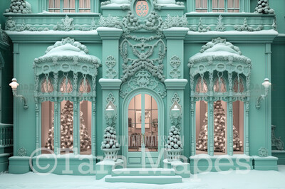 Teal Candy House Digital Backdrop -  Sweet House Christmas Digital Background
