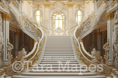 White Palace Stairs Digital Backdrop - Ornate Castle Staircase -  Fairytale Valentine Wedding Digital Background JPG