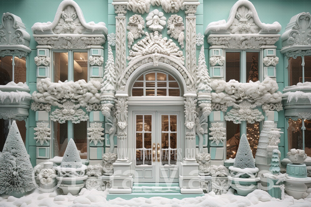 Pastel Teal Candy House Digital Backdrop -  Sweet House Christmas Digital Background