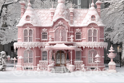 Pink Candy House Digital Backdrop -  Sweet House Christmas Digital Background