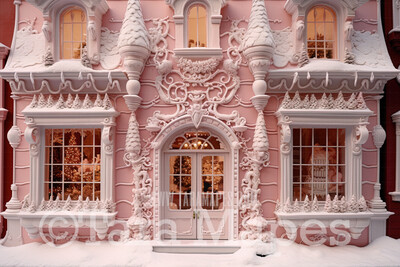 Pink Candy House Digital Backdrop -  Sweet House Christmas Digital Background