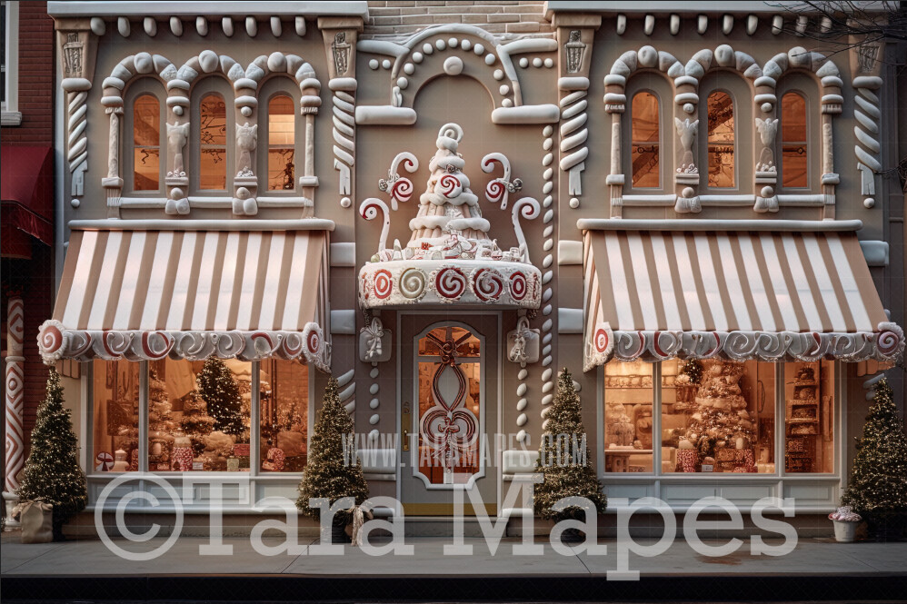 Gingerbread Shop Digital Backdrop - Sweet Shop Christmas Digital Background