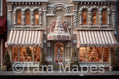 Gingerbread Shop Digital Backdrop -  Sweet Shop Christmas Digital Background