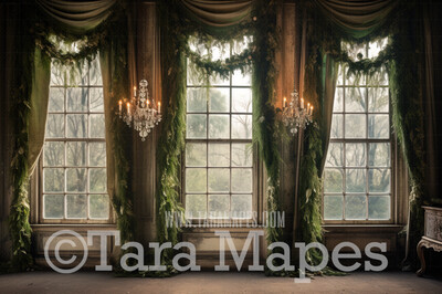 Christmas Window with Garland Digital Background JPG