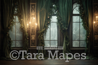 Christmas Window with Garland Digital Background JPG