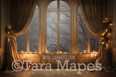 Christmas Window with Glowing Lights Digital Background JPG