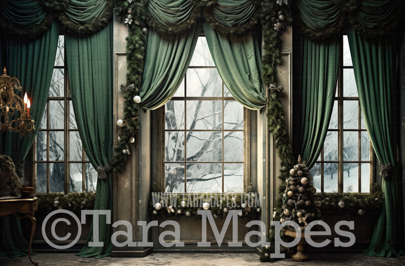 Christmas Window with Garland Digital Background JPG