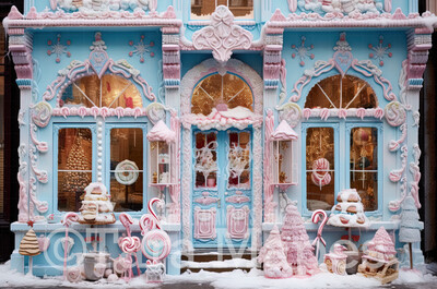 Pastel Frosted Candy House Digital Backdrop -  Sweet House Christmas Digital Background