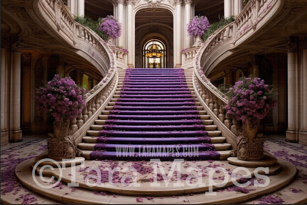 Fantasy Stairs Digital Backdrop - Castle Staircase with Cascading Flowers - Flower Stairs - Floral Stairs - Fairytale Valentine Digital Background JPG