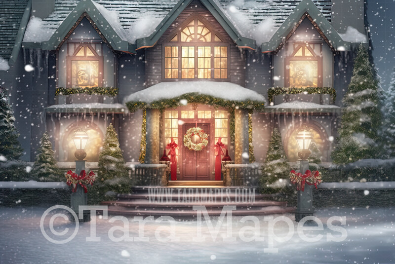 Christmas Porch Digital Backdrop - Christmas Porch Digital Background - Christmas House Digital Backdrop