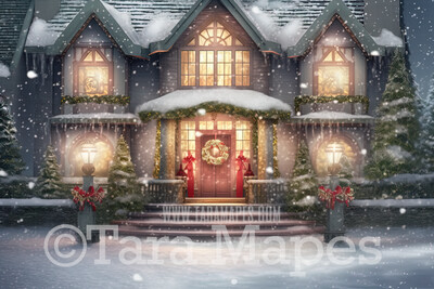 Christmas Porch Digital Backdrop - Christmas Porch Digital Background - Christmas House Digital Backdrop