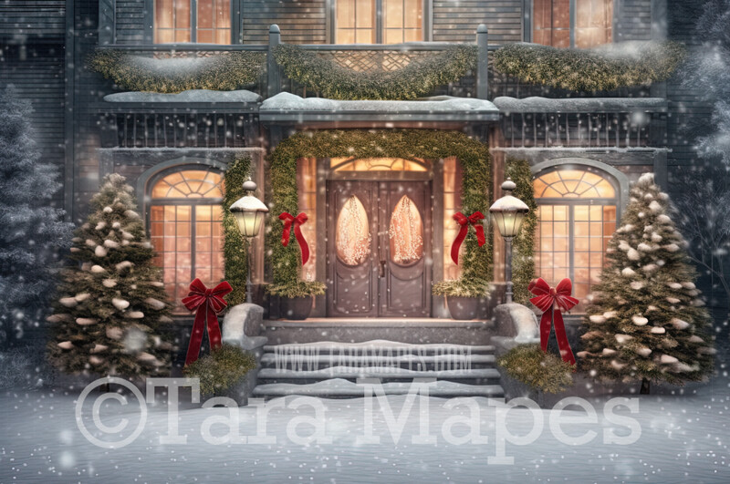 Christmas Porch Digital Backdrop - Christmas Porch Digital Background - Christmas House Digital Backdrop