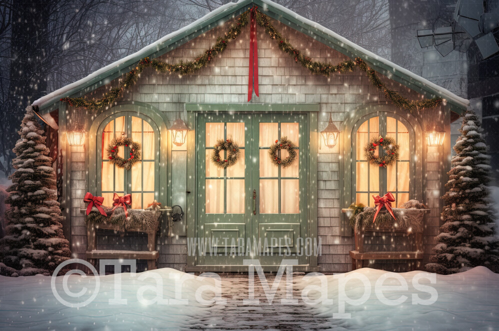 Christmas Porch Digital Backdrop - Christmas House Digital Background - Christmas House Digital Backdrop