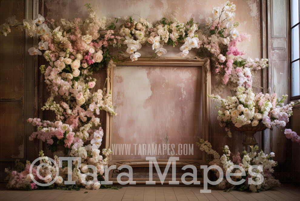 Victorian Studio Room Digital Backdrop - Ornate Victorian Flowers and Drapes Room - Flower Room Digital Background JPG