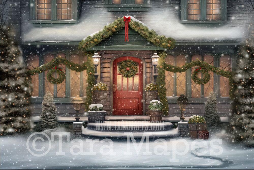 Christmas Porch Digital Backdrop - Christmas Porch Digital Background - Christmas House Digital Backdrop