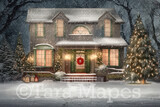 Christmas Porch Digital Backdrop - Christmas House Digital Background - Christmas House Digital Backdrop