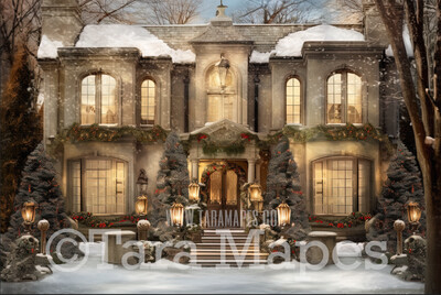 Christmas Porch Digital Backdrop - Christmas House Digital Background - Christmas House Digital Backdrop