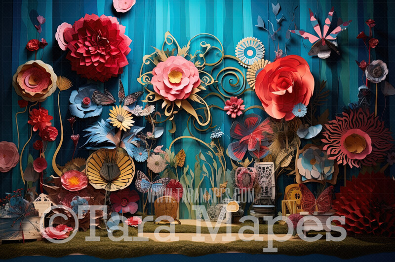 Alice Digital Backdrop - Wonderland Flowers Studio - Wonderland Digital Background