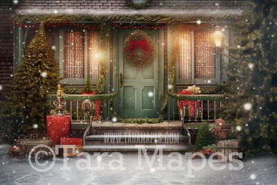 Christmas Porch Digital Backdrop - Christmas House Digital Background - Christmas House Digital Backdrop