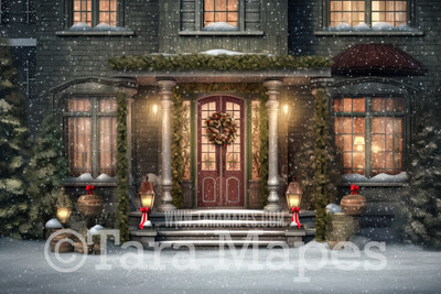 Christmas Porch Digital Backdrop - Christmas Porch Digital Background - Christmas House Digital Backdrop