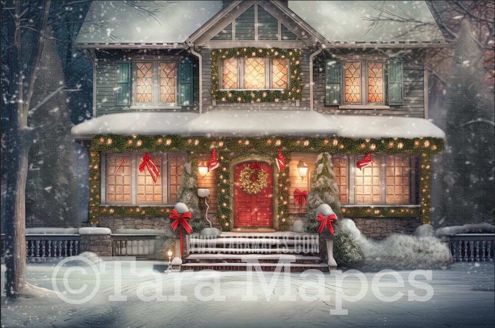 Christmas Porch Digital Backdrop - Christmas Porch Digital Background - Christmas House Digital Backdrop