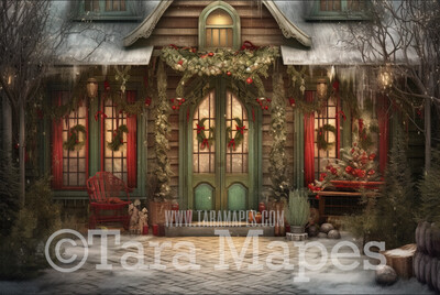 Christmas Porch Digital Backdrop - Christmas House Digital Background - Christmas House Digital Backdrop