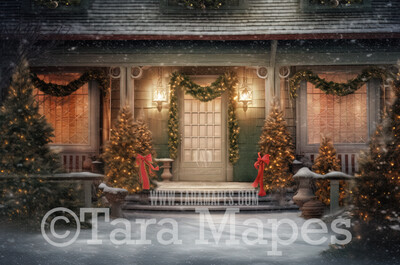 Christmas Porch Digital Backdrop - Christmas Porch Digital Background - Christmas House Digital Backdrop