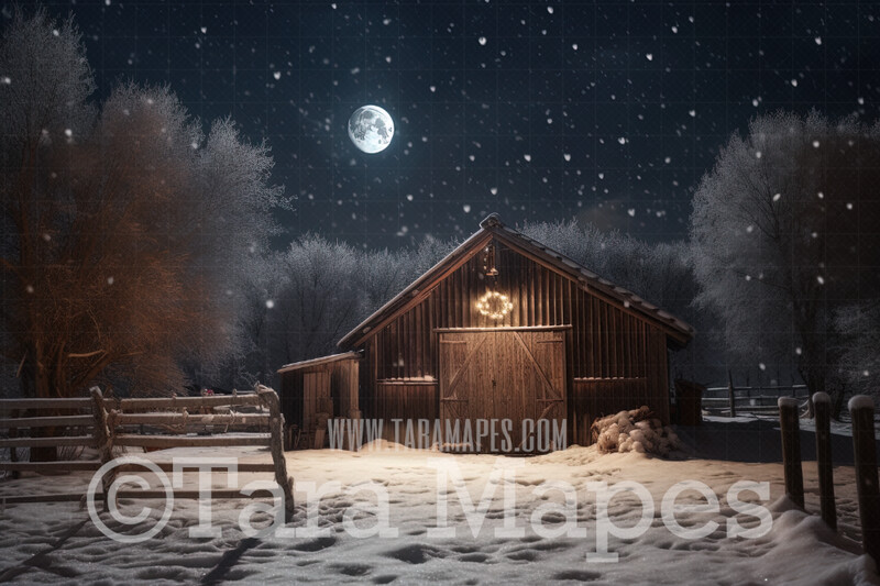 Christmas Barn Digital Backdrop - Christmas Digital Background -
