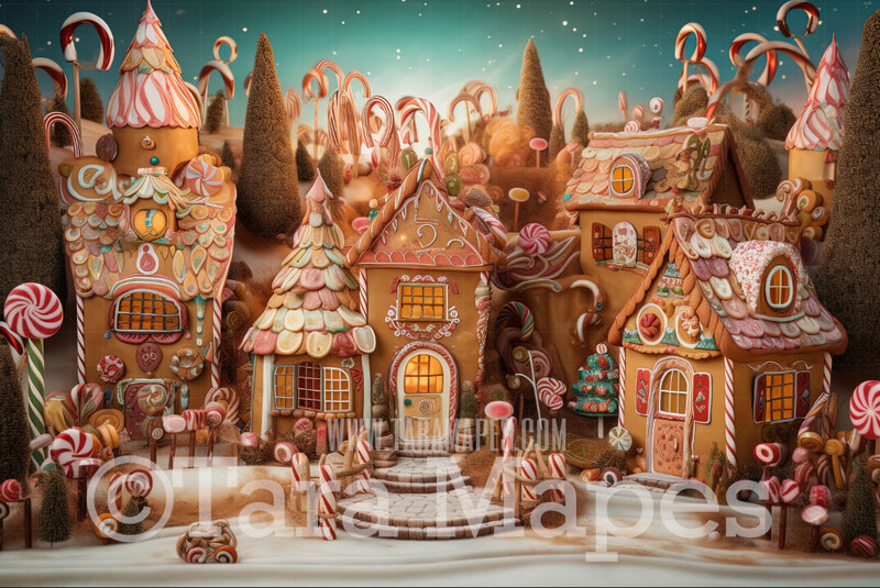 Gingerbread Town Digital Backdrop - l Christmas Gingerbread Digital Background