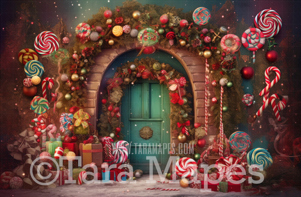 Candy Christmas Door Digital Backdrop - Christmas Digital Background JPG