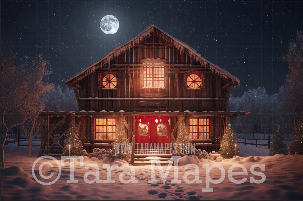 Christmas Barn Digital Backdrop - Christmas Digital Background -