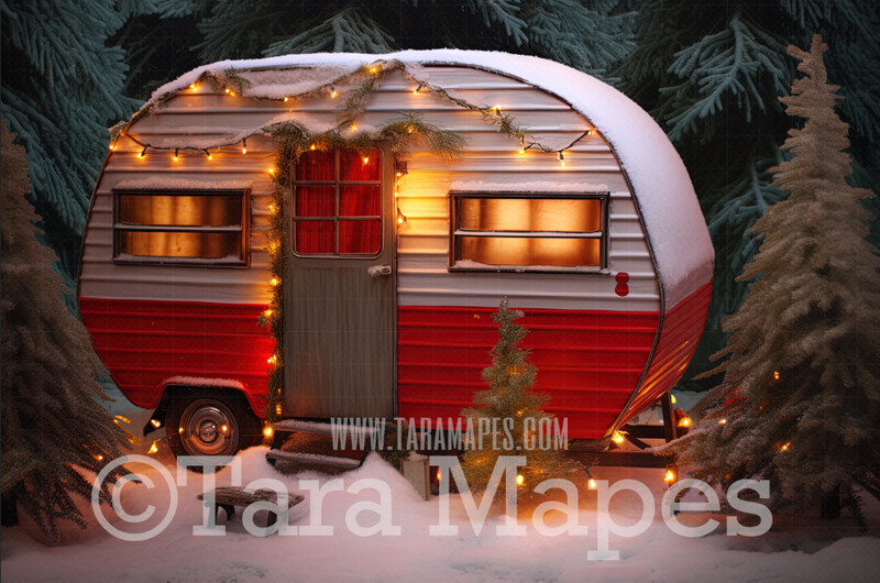 Christmas Camper Digital Backdrop - Christmas Digital Background -