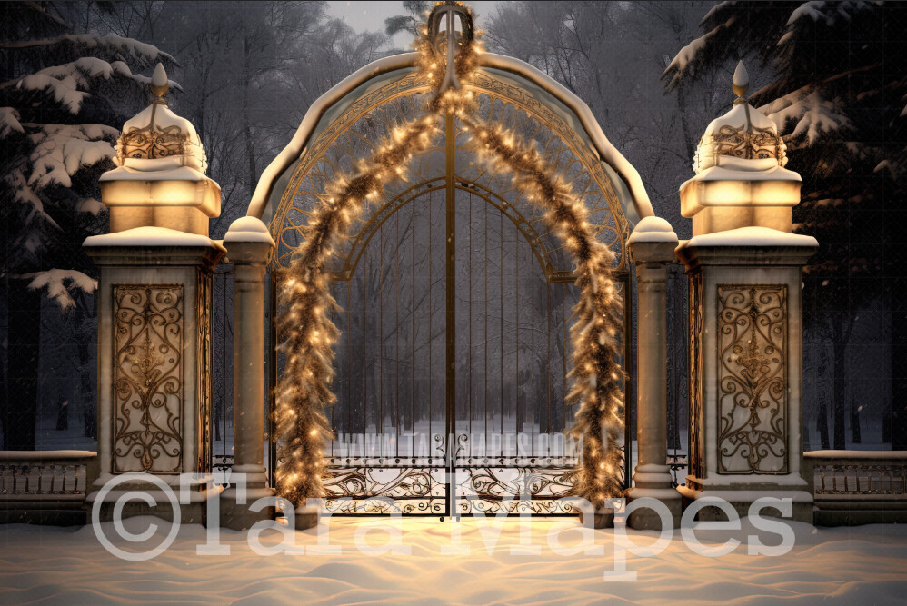 Christmas Gate Digital Backdrop - Winter Christmas Digital Background JPG