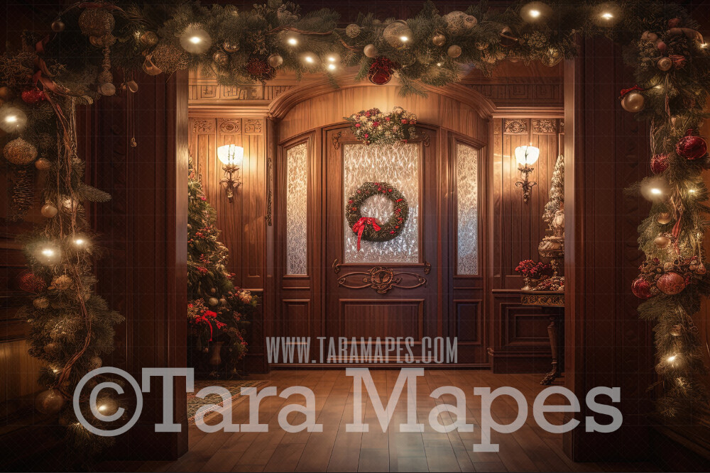 Christmas Foyer Door Digital Backdrop - Christmas Digital Background JPG