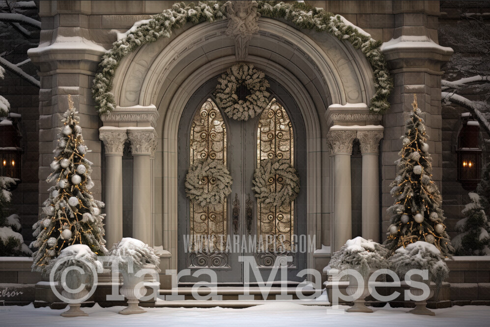 Christmas Door Digital Backdrop - Christmas Digital Background JPG
